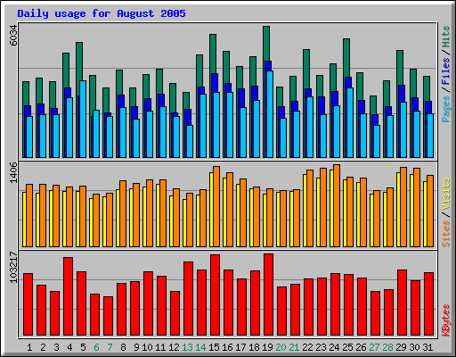 Daily usage for August 2005