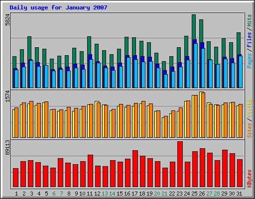 Daily usage for January 2007